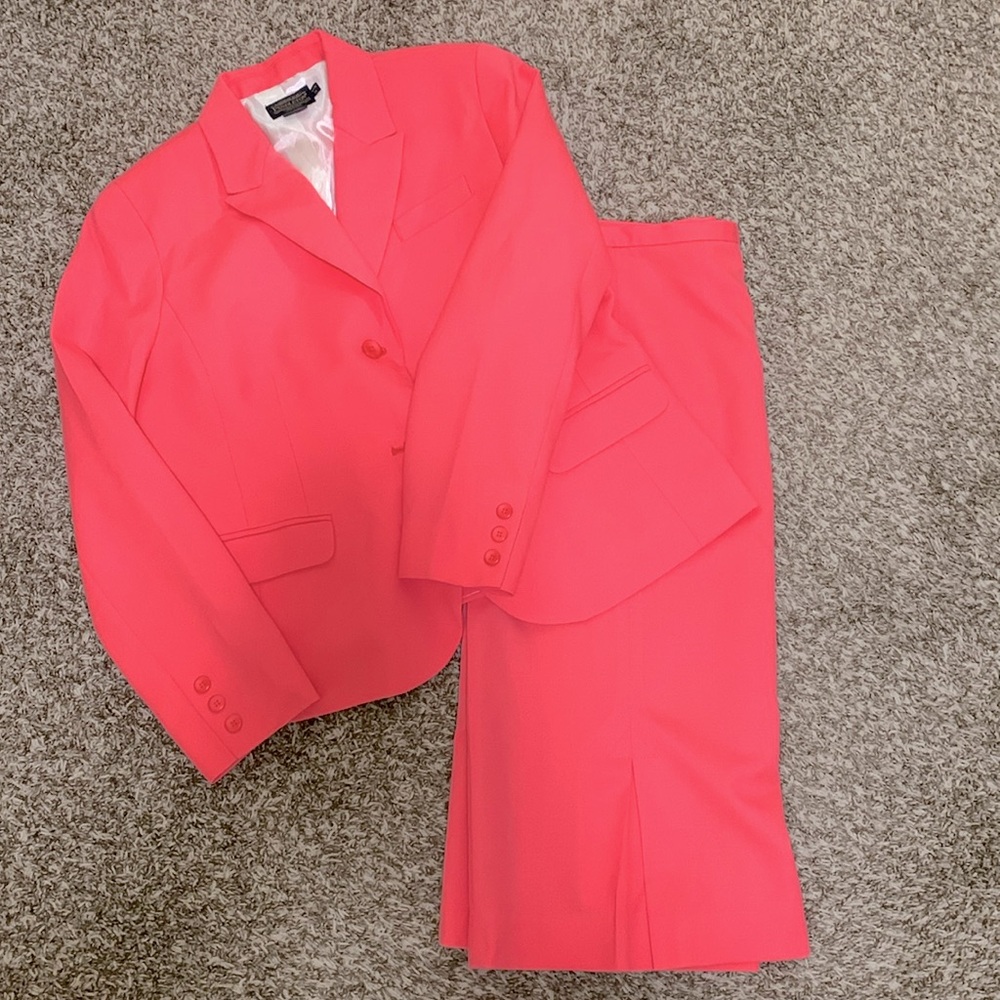 Pendleton coral skirt suit set woman size 14P blazer 14 skirt 100% virgin wool